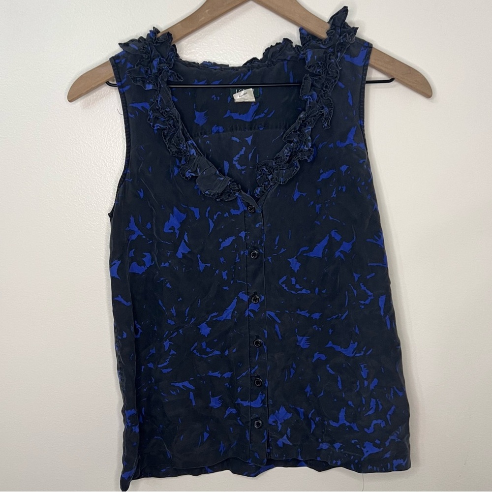 J. CREW 100% Silk Ruffle Top Women's Size 0 Sleeveless Office Business Casual